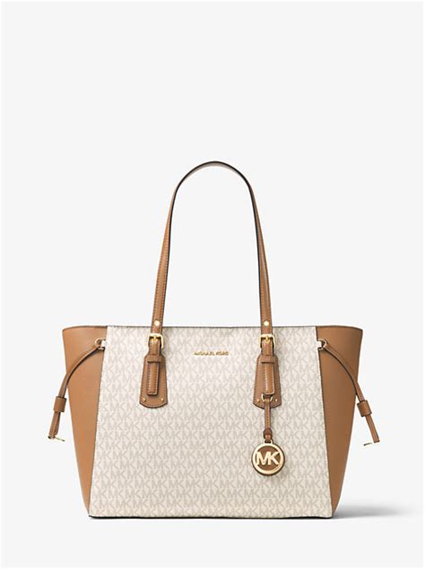 michael kors voyager medium logo mixed-media tote bag|Michael Kors saffiano bag.